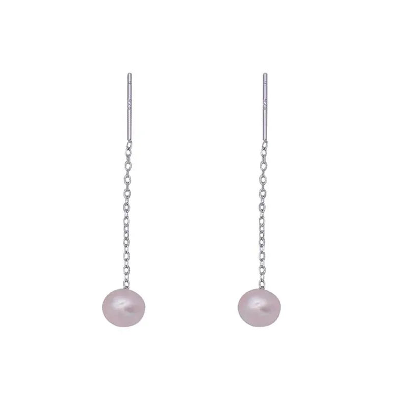 Silver Pearl Chain Long Tassel Earrings