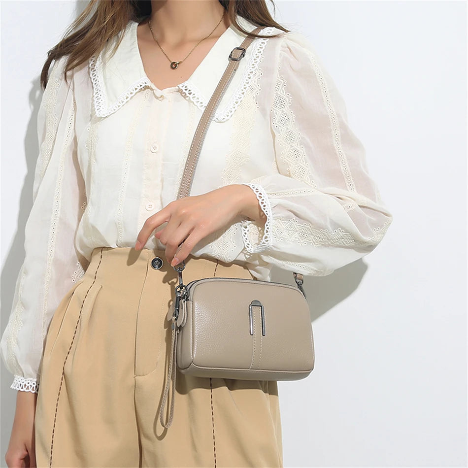 Genuine Leather Crossbody Bag Solid Color Clutch Phone Bags