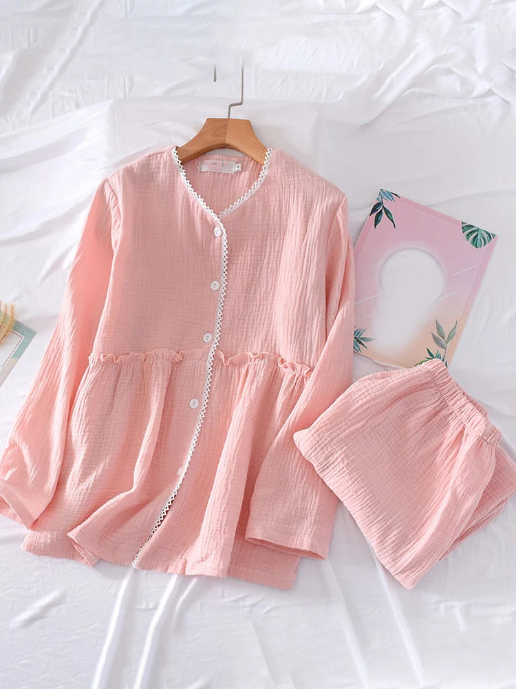 style n ladies pajamas set cotton crepe long sleeve trousers home suit