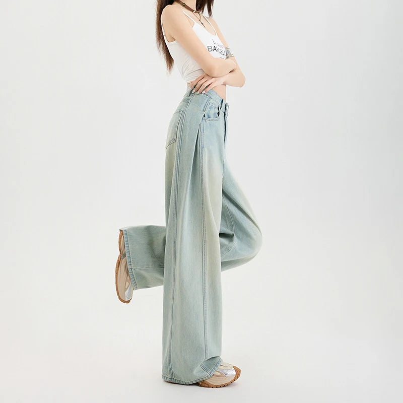 Lyocell Thin Woman Jeans High Waist Wide Leg Denim Clothing Design