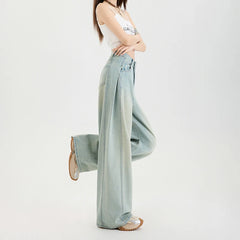 Lyocell Thin Woman Jeans High Waist Wide Leg Denim Clothing Design