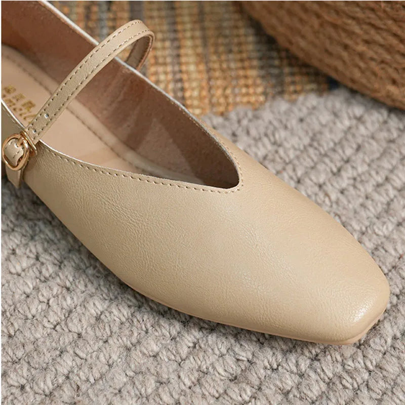 Casual Square Toe Low Soft Soled Shoes Flats Retro Style