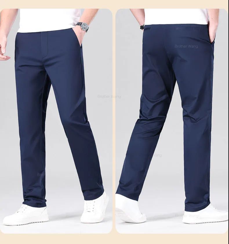 Men's Elastic Casual Pants Classic Solid Color Business Trousers