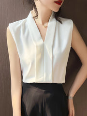 Office Lady Style Shirts Women Sleeveless Women Blouse Shirts