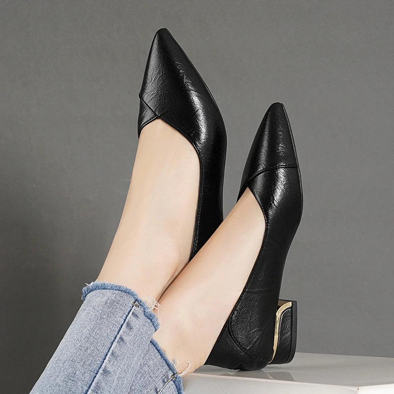 Single Shoes Thick Heel Pointed Toe Shallow All-match