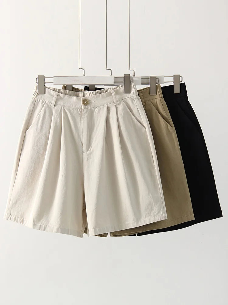 Casual Wide Leg Cotton High Waist Loose A Line Short Pants