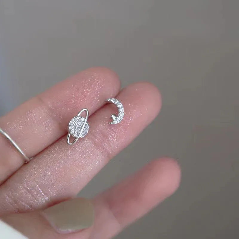 Simple Piercing Stud Earrings for Women Star Moon Fine Jewelry