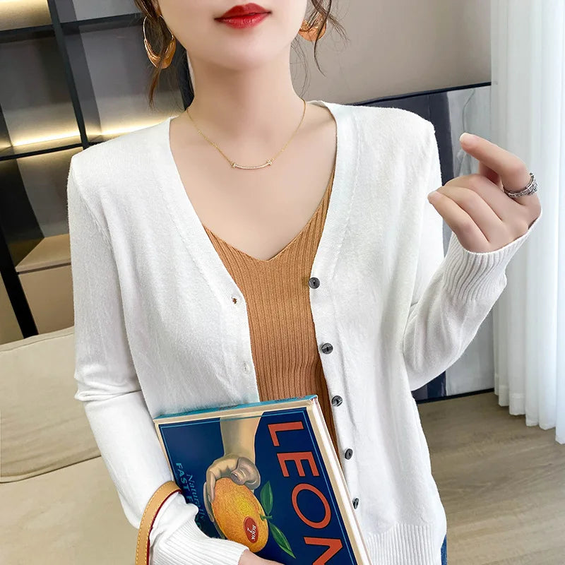 Cardigans Loose Solid Single Breasted V-neck Sweaters Fashion