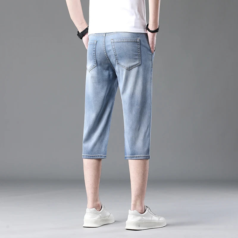 Summer Men's Thin Fashion Denim Shorts Stretch Straight