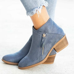 Women Booties Fashion Platform Side Zipper Heeled Ankle Style