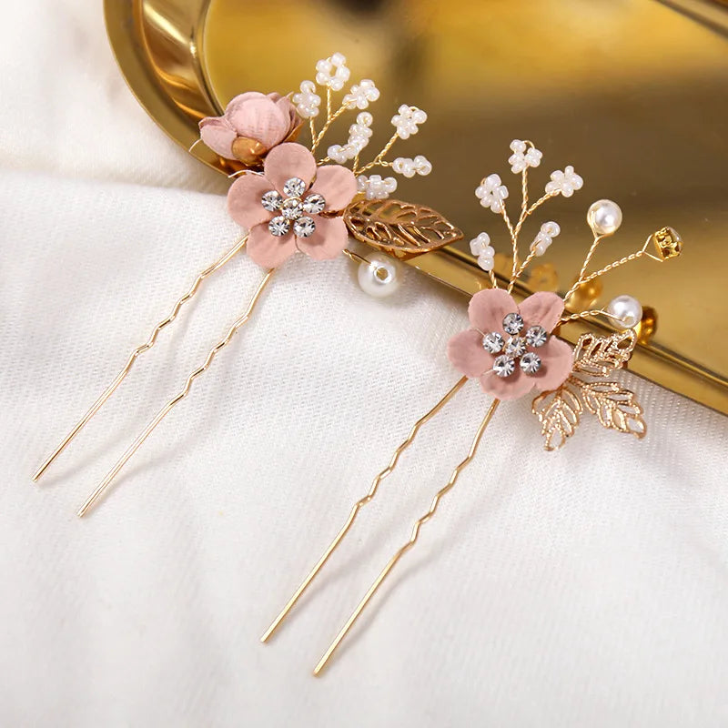 Bride Artificial Flower Beads Side Comb Accessories Jewelry