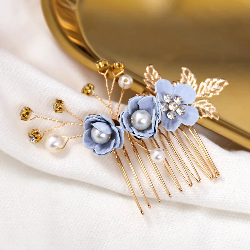 Bride Artificial Flower Beads Side Comb Accessories Jewelry