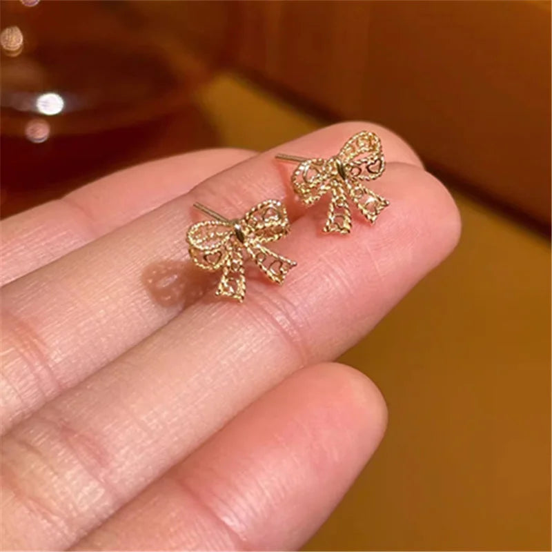 Silver Plated Lace Bow Cute Earrings Jewelry