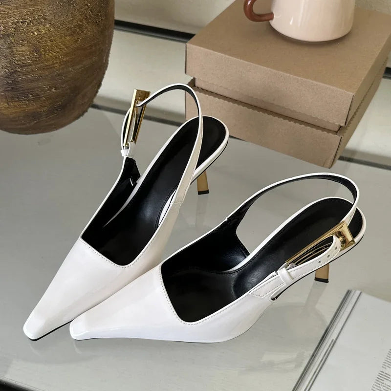 Street Style Pointed Toe Metal Buckle Strap Pumps Shoes