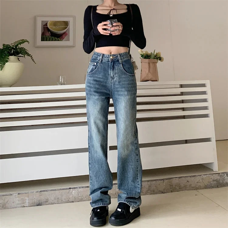 Retro Y2K Versatile Jeans Street Fashion Loose Straight Denim Trousers