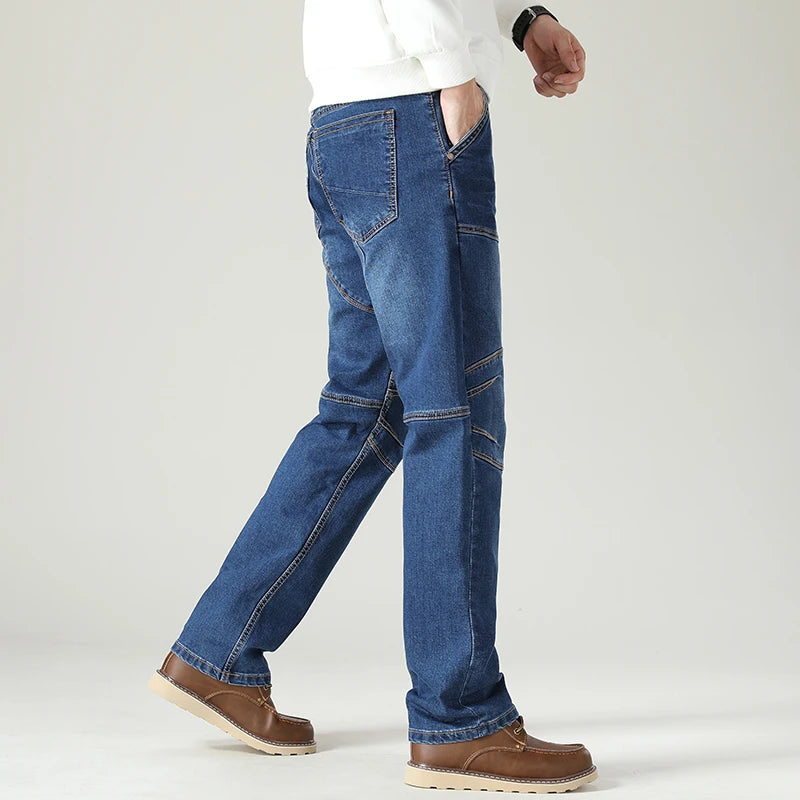 Stretch Stitching Jeans Classic Casual Men's Straight Loose Denim Pants