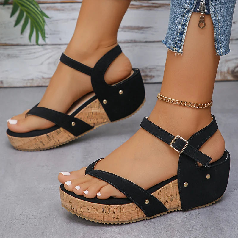 Clip Toe Wedges Rome Sandals Ankle Buckle Platform