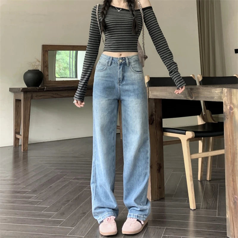 Retro Y2K Versatile Jeans Street Fashion Loose Straight Denim Trousers