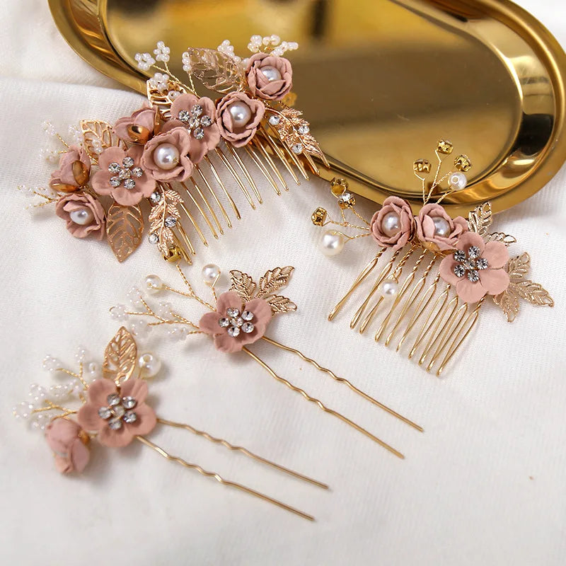 Bride Artificial Flower Beads Side Comb Accessories Jewelry