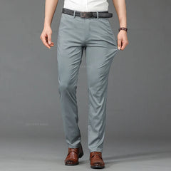 Men Casual Pants Ultra-thin Business Straight Solid Color