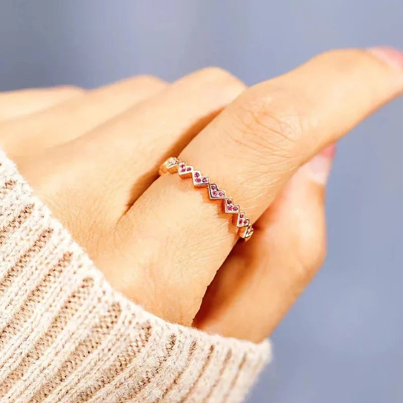 Sweet Pink Cubic Zironia Heart Rings Accessories Trendy Jewelry