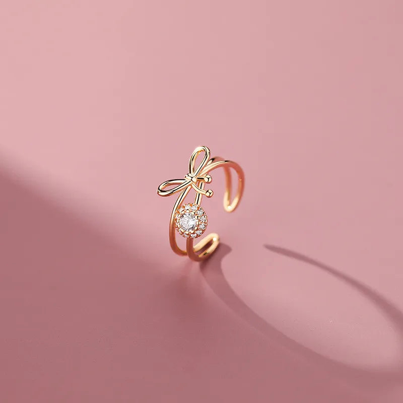 Bow Open Ring for Women Silver Inlaid Zircon Index Finger Ring