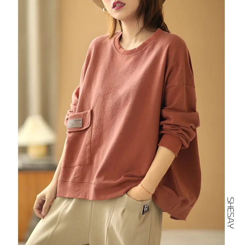 Trendy Simple Casual Oversize Streetwear Cotton Sweatshirt Y2K Pullover Tops