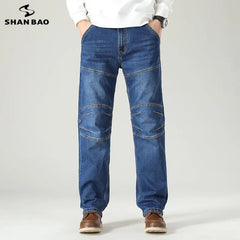 Stretch Stitching Jeans Classic Casual Men's Straight Loose Denim Pants