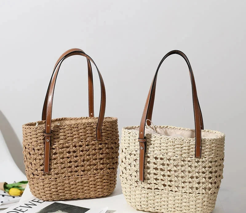 Casual Rattan Large Capacity Shopping Tote Handbags