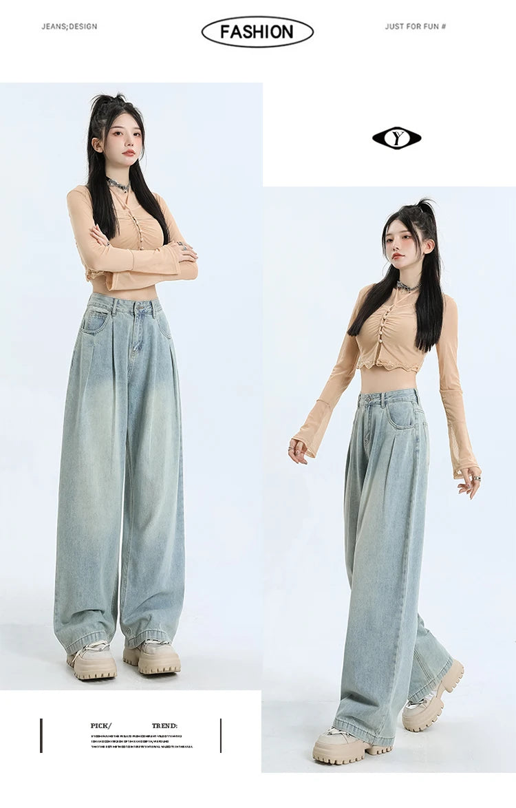 wide leg jeans for women loose fit high waist Jeans retro