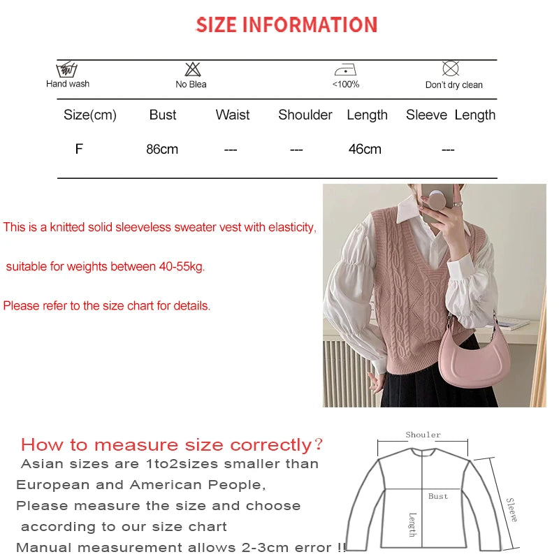 Women V-neck Sweater Vest Solid Sleeveless Preppy Style