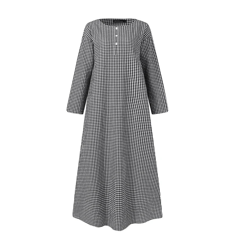 Casual Women Plaid Checked Dress Autumn Fashion Long Sleeve