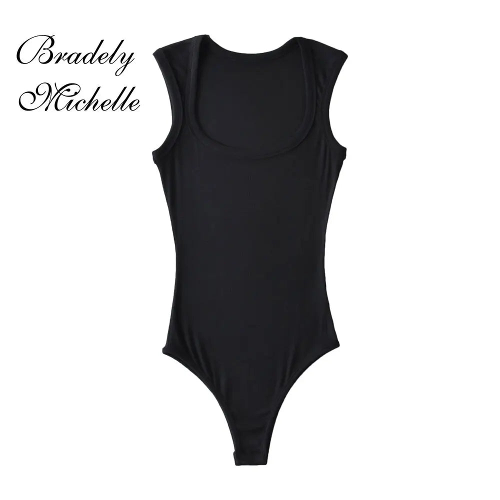 Women's Slim Square Collar Vintage Sleeveless Bodysuit