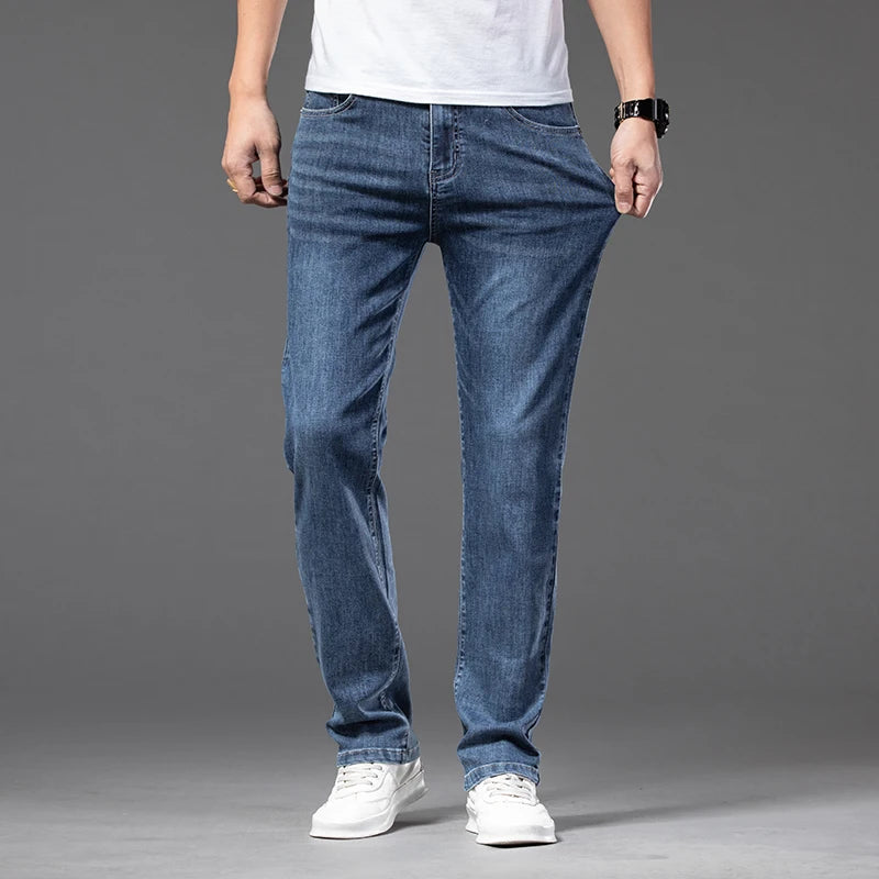 Summer Men's Thin Jeans Elastic Waist Fashion Casual Denim