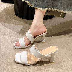 Thin Heels 8cm Slides Square Toe Straps Sandals