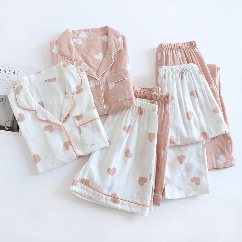 pajamas three-piece set short sleeves shorts  trousers