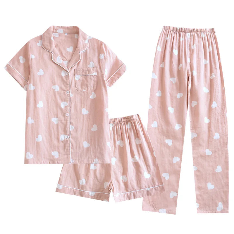 pajamas three-piece set short sleeves shorts  trousers