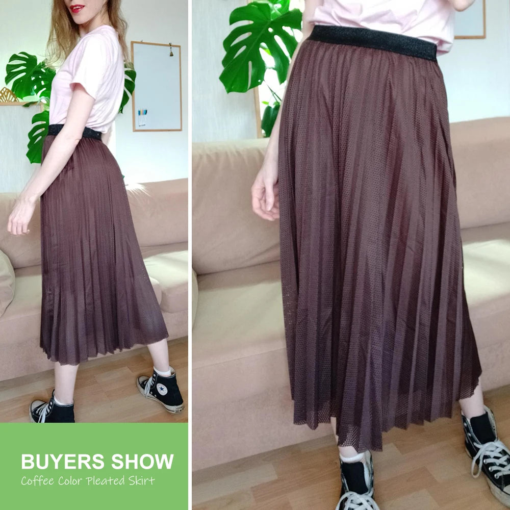 Summer Coffee Pleated Skirt Women Skirts Style Fashion