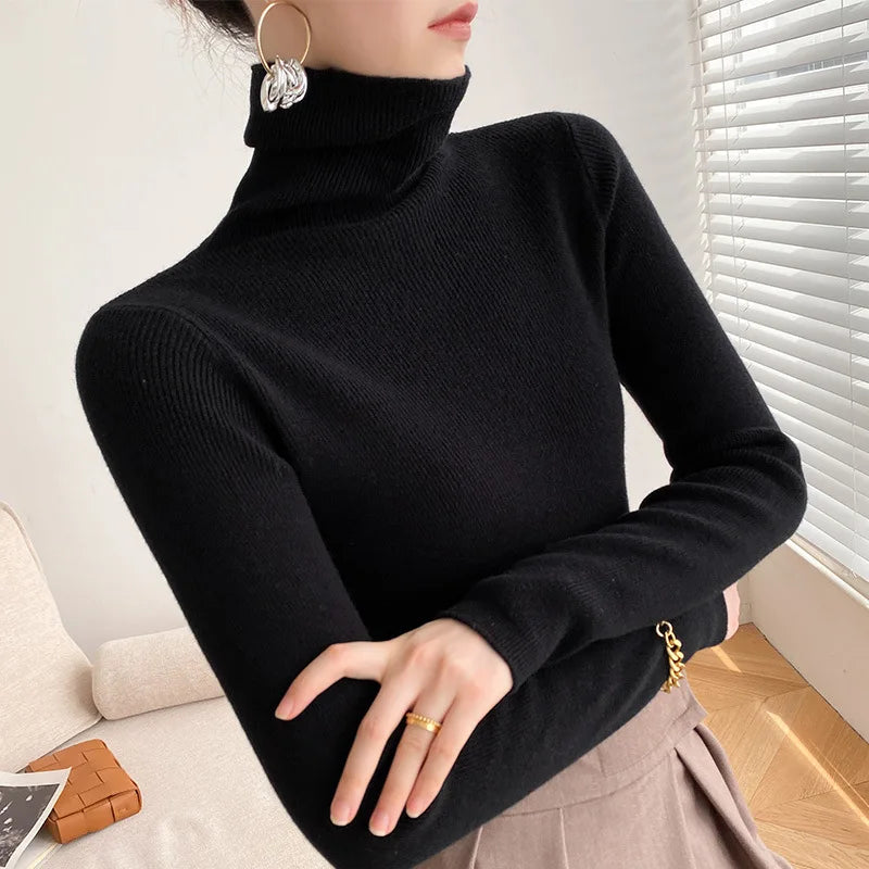 Women Sweater Turtleneck Warm Knitwear Casual Solid Fashion