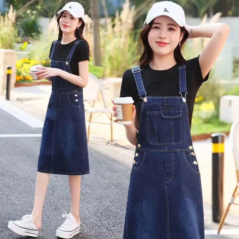 Loose Large Size Denim Strap Dress For Women Jeans Casual Chic