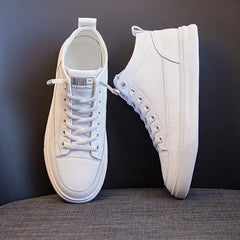 Genuine Leather Women Sneakers High Gang Vulcanized Shoes Fashion