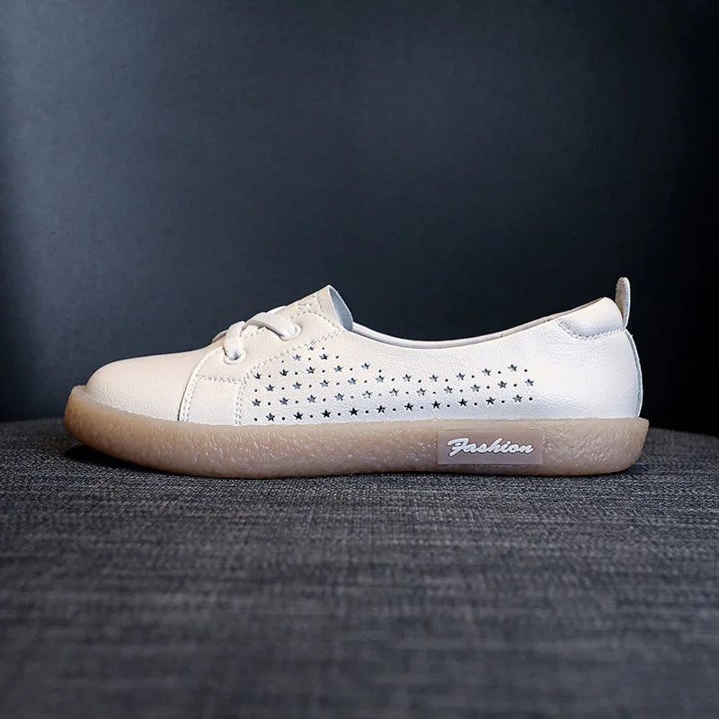 Plus Size Genuine Leather Women Mesh Sneakers Summer Flat Shoes