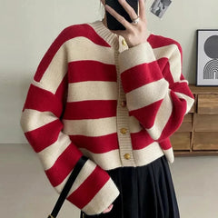 Striped Knitted Button Up Loose Cardigan Sweaters