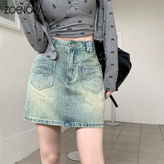 Retro A-line Denim Fashion Women's Casual High Waisted All Match Skirt