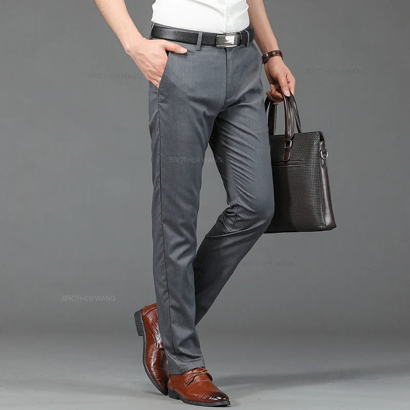 Men Casual Pants Ultra-thin Business Straight Solid Color