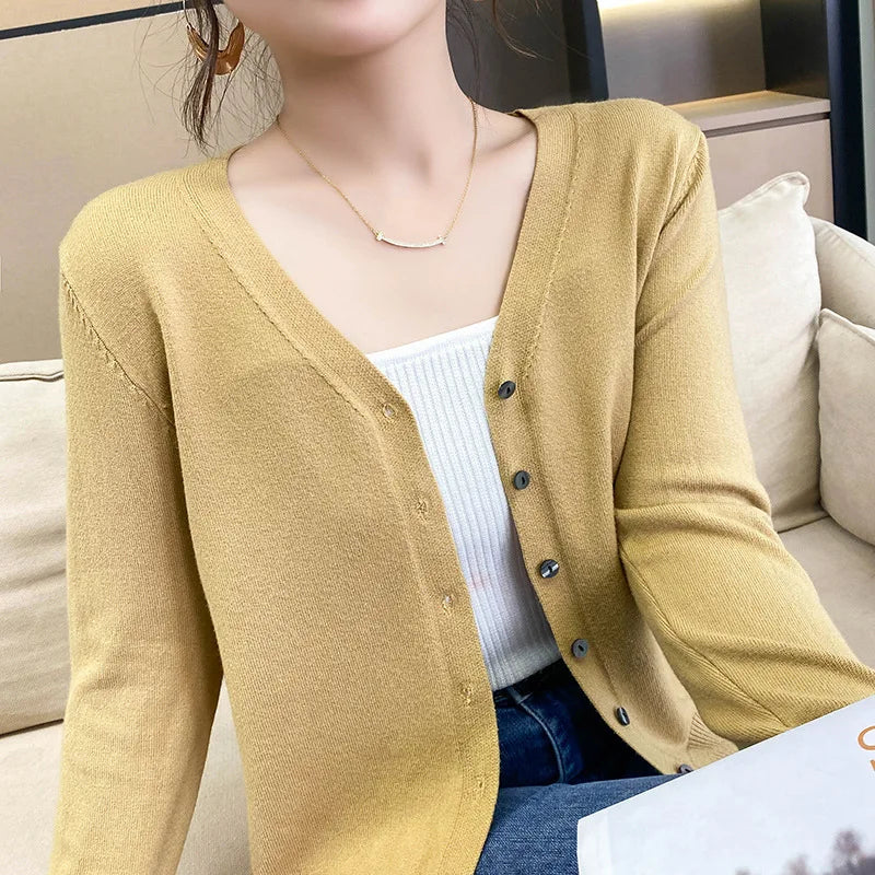 Cardigans Loose Solid Single Breasted V-neck Sweaters Fashion