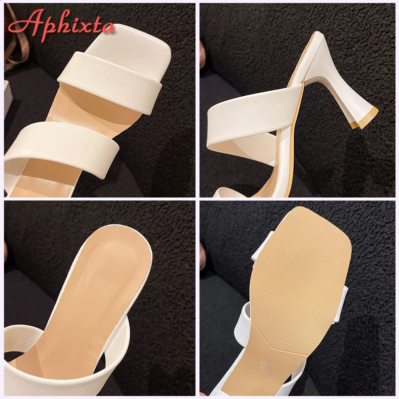 Thin Heels 8cm Slides Square Toe Straps Sandals