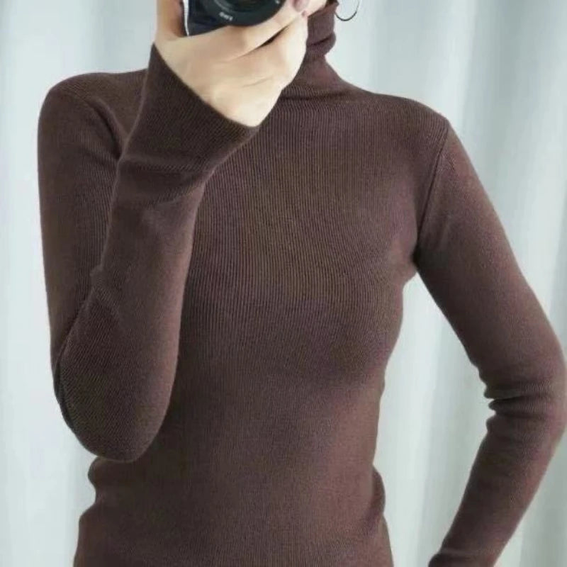 Women Sweater Turtleneck Warm Knitwear Casual Solid Fashion