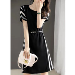 Elegant Fashion Printed Knee Length Robe Short Sleeve Chiffon Dress