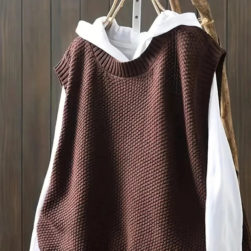 One Size Knitted Vest Irregular Hem Loose Sleeveless Jackets